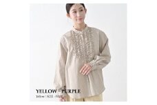 【THE INDUSTRY WORKS】フロントフリルネックブラウス（イエロー×パープル）・1着　TIW-W038（66-27） レディース ブラウス