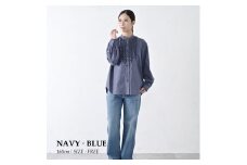 【THE INDUSTRY WORKS】フロントフリルネックブラウス（ネイビー×ブルー）・1着　TIW-W038（66-27） レディース ブラウス