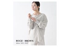 【THE INDUSTRY WORKS】袖リブ仕様ブラウス（ベージュ×ブラウン）・1着　TIW-W039（55-28） レディース ブラウス