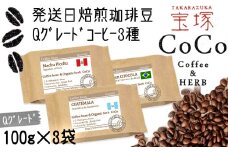 【宝塚】Qグレード珈琲3種類 当日自家焙煎珈琲100g×3種【豆】