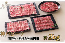 神戸ビーフ 霜降り・赤身五種焼肉用 計2kg[高島屋選定品]60A0191 