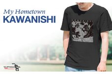 No.331-05 【川西】地図柄ヘビーウェイトTシャツ（スモーキーブラック）2XLサイズ ／ 5.6オンス レギュラーフィット 丸胴仕様仕立て 日本国内印刷 兵庫県
