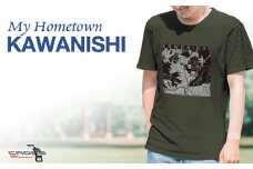 No.332-02 【川西】地図柄ヘビーウェイトTシャツ（ダークオリーブ）Mサイズ ／ 5.6オンス レギュラーフィット 丸胴仕様仕立て 日本国内印刷 兵庫県