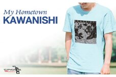 No.338-01 【川西】地図柄ヘビーウェイトTシャツ（ライトブルー）Sサイズ ／ 5.6オンス レギュラーフィット 丸胴仕様仕立て 日本国内印刷 兵庫県
