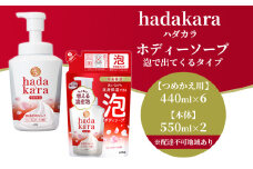 hadakara ( ハダカラ ) オリジナルセット 泡タイプ《本体×2本、つめかえ用×6袋》[ ライオン LION ボディソープ ] 石鹸 液体せっけん ボディーソープ 保湿成分 