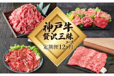 定期便 肉 神戸牛 贅沢三昧【12ヶ月連続お届け】全12回 ヒライ牧場 12ヵ月 【すき焼き肉/赤身焼肉/ロースステーキ/焼肉食べ比べ/スジ肉 他】