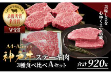 神戸牛 ステーキ 3種 食べ比べ A セット 920g サーロイン ヒレ モモ 詰め合わせ 食べ比べセット 神戸牛ステーキ サーロインステーキ ヒレステーキ モモステーキ 神戸ビーフ 和牛 ブランド牛 牛肉 肉 キャンプ ステーキ肉 赤身