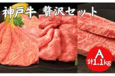 神戸牛 贅沢セットA 計1.1kg 牛肉 和牛 お肉 ギフト ステーキ すき焼き しゃぶしゃぶ ブランド牛 希少部位 冷凍