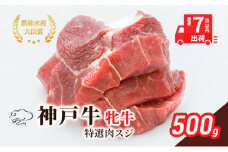 【最短7日以内発送】 神戸ビーフ 神戸牛 牝 特選肉スジ（角切りカレー煮込み用） 500g 川岸畜産 煮込み おでん カレー 冷凍 肉 牛肉 すぐ届く