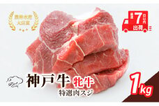 【最短7日以内発送】 神戸ビーフ 神戸牛 牝 特選肉スジ（角切りカレー煮込み用）大容量 1000g  1kg 川岸畜産 煮込み おでん カレー 冷凍 肉 牛肉 すぐ届く