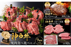 神戸牛 ステーキ 3種 920g 焼肉 9種 計720g 80g×9 ゆず山椒付き 生ハンバーグ 4個入 (100g×4個) サーロイン ヒレ モモ 焼き肉 詰め合わせ 食べ比べセット 神戸牛ステーキ 神戸ビーフ 和牛 ブランド牛 牛肉 肉 キャンプ ステーキ肉 赤身