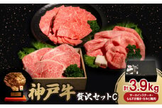 神戸牛贅沢パーティーセットC　ステーキ・すき焼き・カルビ焼肉計3.9Kg牛脂付【1529493】