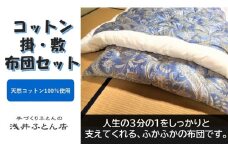 【抗菌・防ダニ】素朴なコットン掛・敷布団セット/シングル・ブルー