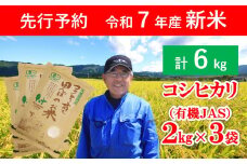 【先行予約】令和7年産 新米 無農薬 有機JAS認定米 コウノトリ育む田んぼのお米 6kg（2㎏×3袋） 【 令和7年産 新米 有機JAS 無農薬 オーガニック コウノトリ 安心 安全 コシヒカリ 6㎏ 村上ファーム 】