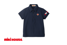 ミキハウス エンブレム半袖ポロシャツ 紺－100cm（10-5510-495） 【 ミキハウス mikihouse 子供服 子ども服 半袖ポロシャツ 赤 紺 上品 柔らかい 丈夫 長持ち シンプル ギフト お祝い プレゼント キッズ 親子コーデ 国産 日本製 安心 安全 】