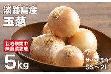 淡路島玉葱 5kg 【栽培期間中、無農薬栽培】サイズ混合SS～2L