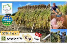 【定期便6ヶ月】自然栽培　ひのひかり（玄米）　5kg 《無選別品のため訳アリ》