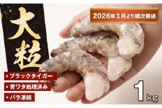 至福の大粒むきえび　背ワタ処理済 1kg【2026年1月より順次発送】　　[ムキエビ 大型 背わたなし むき海老 ブラックタイガー 下処理済み 冷凍 背ワタなし 高級]