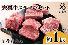 F8　宍粟牛 ステーキ セット（約1000ｇ）   宍粟牛 は 但馬牛 の 血統を受け継いだ 黒毛和牛　ロース ヒウチ みすじ ランプ芯 イチボ  生肉 精肉 ブランド牛 国産牛 贈り物 セット