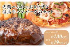 J23　宍粟ハム たっぷりピザ と 但馬牛ハンバーグ の セット 【 ハム ウインナー ベーコン ピザ 但馬牛 国産牛 和牛 牛肉 国産 ハンバーグ パーティー 冷凍 贈り物 ギフト セット レストラン 】