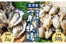 H-12【12月〜3月限定】 室津産むき身牡蠣500g＋殻付き1kg 