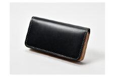 本革 手縫いウォレット日本製 レザー 革製品 高級 Bliss ピット鞣し WH-15 ブラックナチュラル
