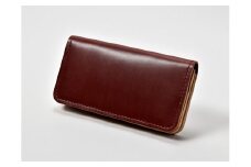 本革 手縫いウォレット日本製 レザー 革製品 高級 Bliss ピット鞣し WH-15 レッドブラウン