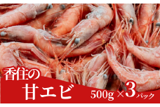 【香住の甘エビ 500g×3パック】 日本海で水揚げされた鮮度抜群の甘えびを船内で急速冷凍しました。短時間で急速冷凍 細胞を壊さず、食品の美味しさをキープ 産地直送 香美町 香住 山陰 国産 刺身 塩焼き 海鮮 28000円 04-03　
