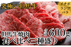 【但馬牛 焼肉食べ比べ三種盛600g（イチボ200g、ランプ200g、バラ200g）冷凍 産地直送】※発送目安：貴重な部位のため、お届けに1～2か月要します。盛り合わせ モモ 大人気 ふるさと納税 送料無料 日本の黒毛和牛のルーツは香美町にあり 牛肉 ステーキ しゃぶしゃぶ すき焼き バーベキュー キャンプ 焼肉 和牛 兵庫県 但馬 神戸 香美町 村岡 但馬牛専門店 牛将 25000円 02-17