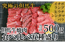 【但馬牛 焼肉 食べ比べ五種盛 合計500g イチボ100g ランプ100g ヒウチ100g シンタマ100g バラ100g 冷凍 産地直送】 発送目安：貴重な部位のためお届けに1～2か月要します 但馬牛は神戸牛、仙台牛、飛騨牛のルーツ牛です ふるさと納税 牛肉 ブランド 和牛 兵庫県 但馬 神戸 香美町 村岡 国産 新鮮 但馬牛専門店 牛将 25000円 02-18