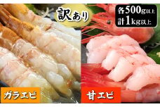 【数量限定】山陰のわけあり地エビ2種　計１キロ以上（甘エビ、ガラエビ/ドロエビ各500ｇ以上×2種）