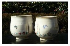 T-02 大塩昭山窯作 赤膚焼 奈良絵夫婦湯呑