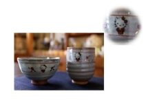 赤膚焼 大塩昭山窯作 奈良絵ハローキティ湯呑・茶碗セット ゆのみ 奈良県 奈良市 K-01