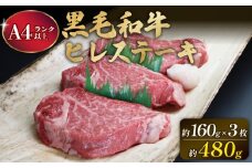 大和牛ヒレ ステーキ用 160ｇ×3枚 （480ｇ）柔らかで上品な味わいの希少な大和牛 ステーキ肉 ステーキ 赤身肉 人気 おすすめ ランキング 上位 牛肉 奈良県 奈良市 31-001