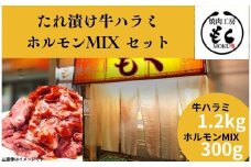 たれ漬け牛ハラミ1.2㎏＋ホルモンMIX300g 牛肉 はらみ ワケアリ 焼肉 焼き 肉 ワケアリ やわらか バーベキュー BBQ ご米のお供 焼肉工房もく 奈良県 奈良市 なら 焼肉工房もく 13-031