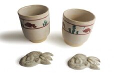 金魚絵湯呑2客と金魚箸置2客 [№5990-0031]
