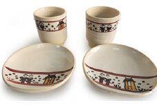 奈良絵湯呑２客と奈良絵皿2客 [№5990-0032]