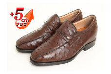 オーストリッチ革 ビジネスシューズ 紳士靴 スワローモカ 5cmアップ 4E ワイド No.67 ブラウン 26.5cm [№5990-7675]0280