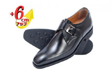 ビジネスシューズ 本革 革靴 紳士靴 プレーンモンク 6cmアップ シークレットシューズ No.1925 ブラック 25.0cm [№5990-7816]0307