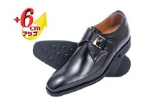 ビジネスシューズ 本革 革靴 紳士靴 プレーンモンク 6cmアップ シークレットシューズ No.1925 ブラック 26.5cm [№5990-7819]0307