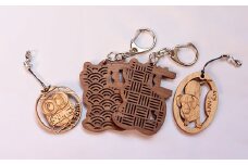 B-37.【レーザー加工】キーホルダー・ストラップ　3点セット／福来郎（商売繁盛）