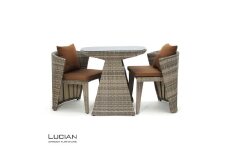 LUCIAN ラタン調ガーデンテーブル3点セット グレージュ 2人掛け luc001 ／ コスティック インテリア 屋外テーブル テラス コンパクト 省スペース設計 奈良県 御所市