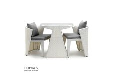 LUCIAN ラタン調ガーデンテーブル3点セット ホワイト 2人掛け luc001 ／ コスティック インテリア 屋外テーブル テラス コンパクト 省スペース設計 奈良県 御所市