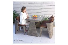 LUCIAN ラタン調ガーデンテーブル4点セット グレージュ 4人掛け ／ コスティック インテリア 屋外テーブル テラス コンパクト 省スペース設計 奈良県 御所市