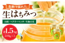 生駒で採れたはちみつ「山桜・ヘアリーベッチ・生駒百花」500g× 3本セット 生駒で採れた 生はちみつ はちみつ 3本 セット 各 500g 国産 花の香 非加熱 非調合 純粋はちみつ 山桜 ヘアリーベッチ 生駒百花 食べ比べ ハニー ティータイム 朝食 吉岡養蜂園 上品 お取り寄せ 食品 食べ物 防災 備蓄 奈良県 生駒市 送料無料