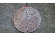 限定数１　激レア　使用済　デザイン　マンホール　モノクロ　鉄蓋　奈良県　葛城市（旧當麻町）／貴重　人孔鉄蓋【kgsi003】
