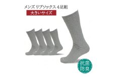 メンズ リブ 大きい サイズ 28-30cm 4足組 ライトグレー ／ 日本製 抗菌 防臭 紳士 靴下 ソックス ビジネス カジュアル SEKマーク 取得 ふるさと納税 奈良県 葛城市【mika029】