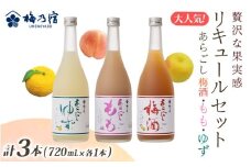 大人気 リキュール の 3本 セット （あらごし梅酒・もも・ゆず 720ml 各1本 ） ／ 梅乃宿酒造 お酒 リキュール ギフト 人気 メーカー直送 デザート 国産 奈良県 葛城市【umyd023】