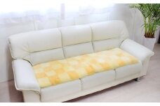 奈良 (株)マスダ製 ムートン長座布団 チェック柄 イエロー 40cm×120cm／ ムートン 羊毛皮 羊毛 スプリングラム 100％使用 座布団 ラグ インテリア オールシーズン 通年 贈り物 プレゼント 誕生日 記念日 株式会社マスダ 奈良県 宇陀市 ふるさと納税