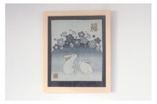 木製額　うさぎ　41cm×49cm×3cm／sora sora　ひのき　桧　手作り　フレーム　額　布製生地入り　奈良県　宇陀市